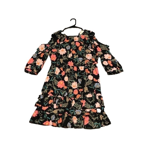 Kate Spade Blossom Floral Ruffled Black cold shoulder dress - Picture 6 of 8